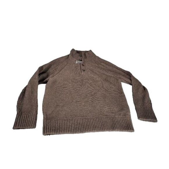 Banana Republic Wool Pullover Sweater Men Sz L Brown 1/4 Button Tight Knit Italy - Picture 1 of 8